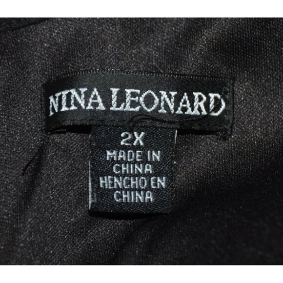 Nina Leonard Black Floral Boho Long Bell Sleeve Knee Length Dress Plus Size 2X - Picture 10 of 12